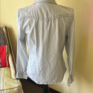 Light Blue Striped Button-Up Shirt western look pearl snap